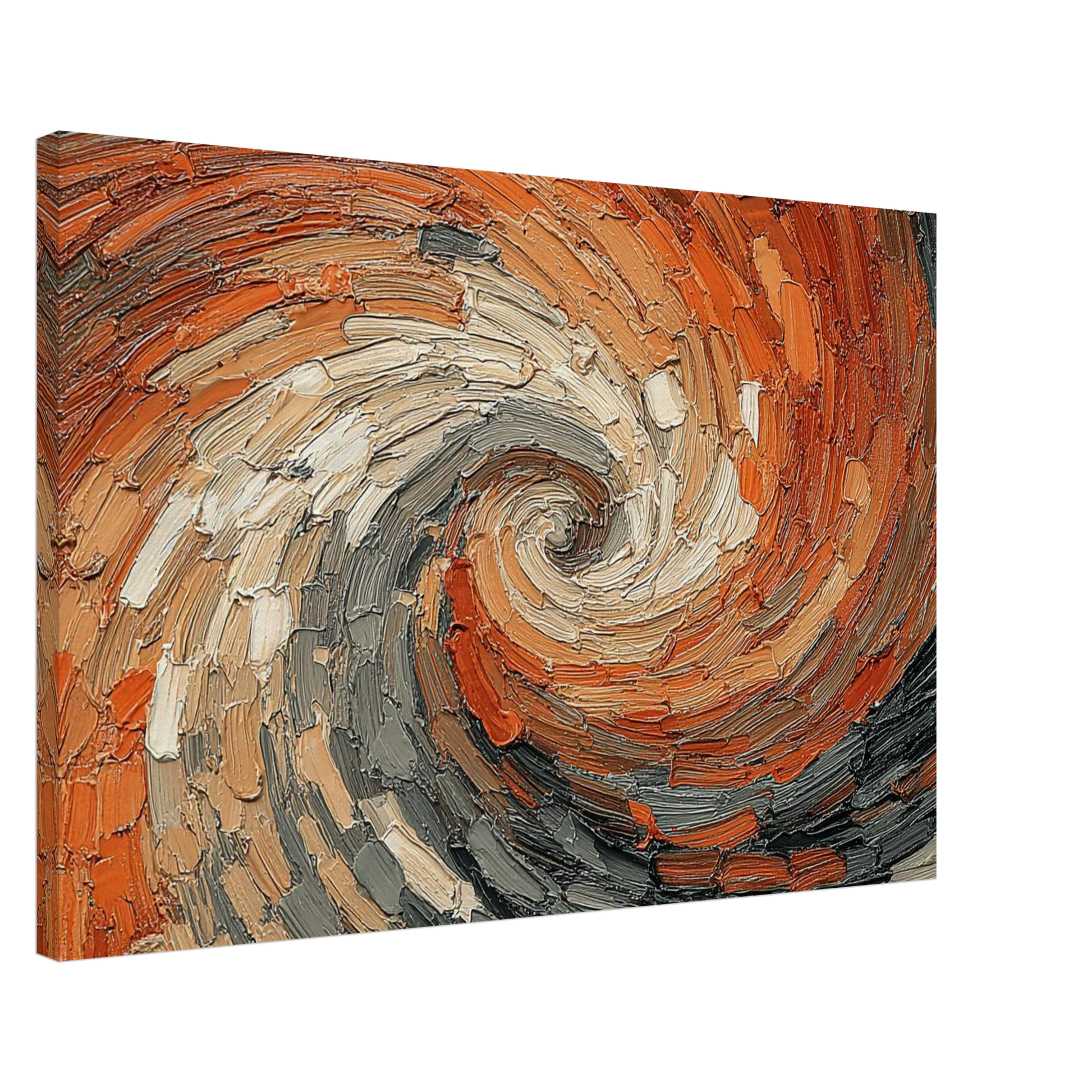 Modern terracotta and orange abstract swirl canvas wall painting with a heavy textured look for contemporary Indian home decor