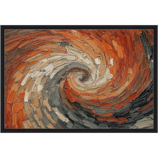 Modern terracotta and orange abstract swirl canvas wall painting with a heavy textured look for contemporary Indian home decor