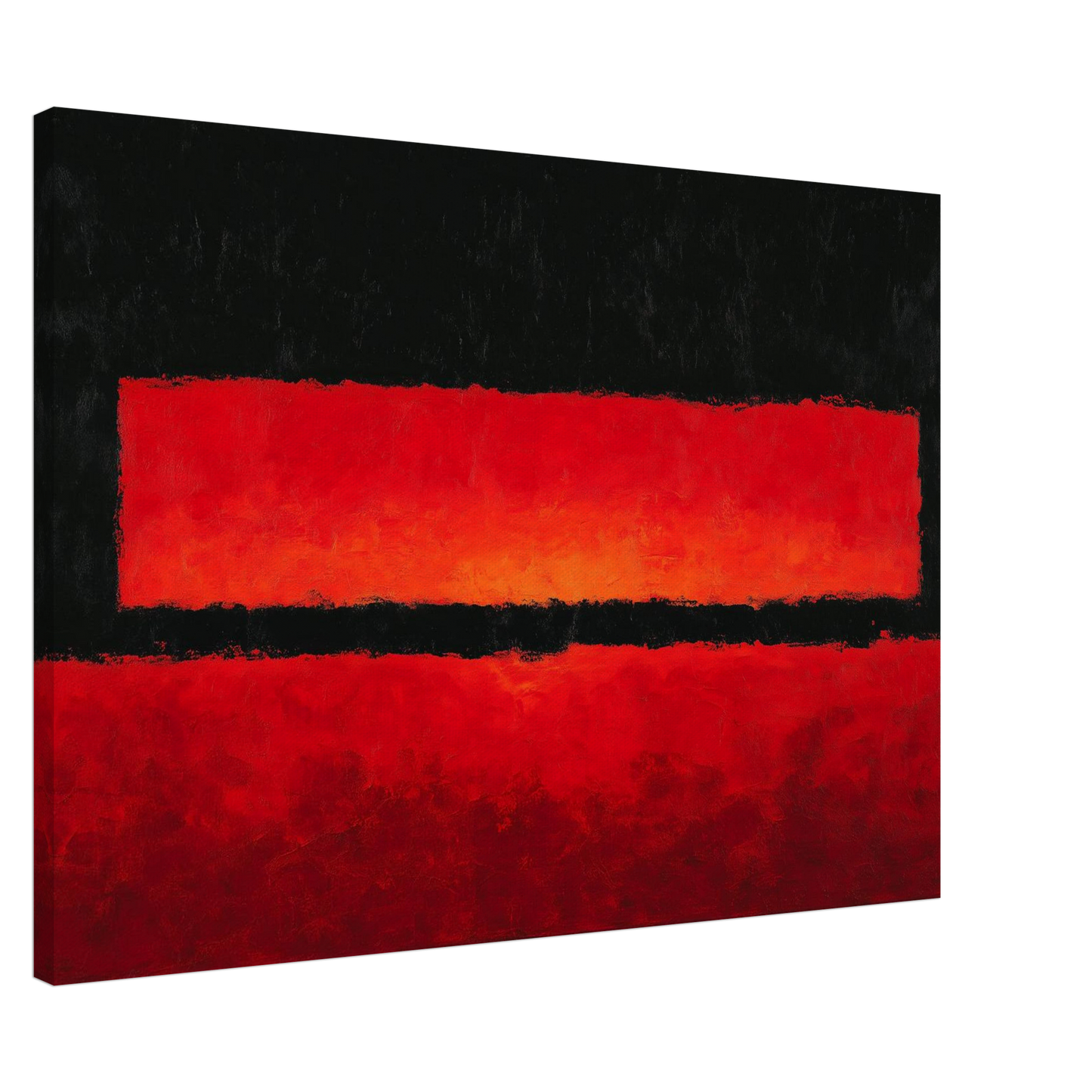 Close up texture detail of a premium gallery wrapped framed canvas print showing high-quality abstract brushstrokes