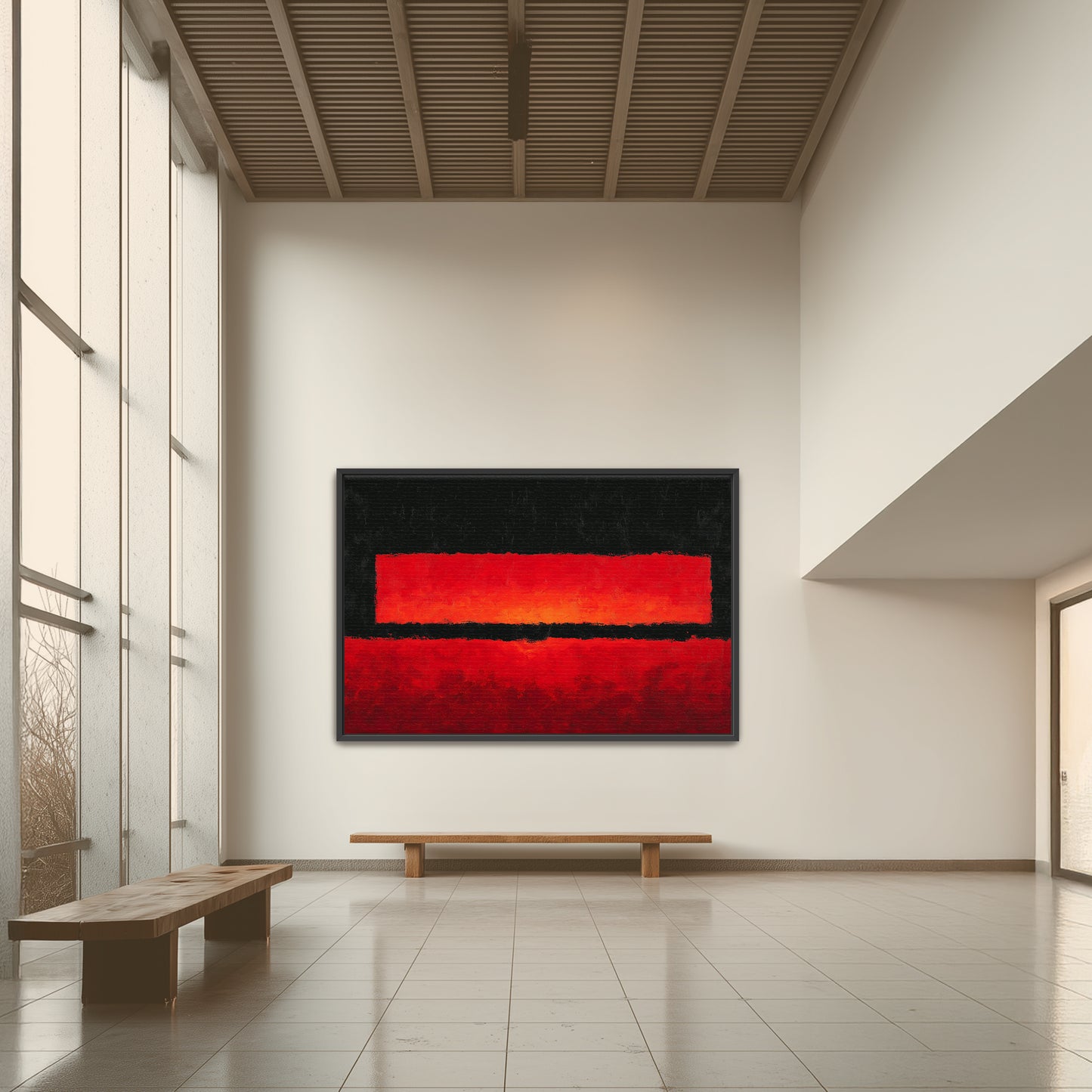 Crimson red abstract canvas painting for meditation room