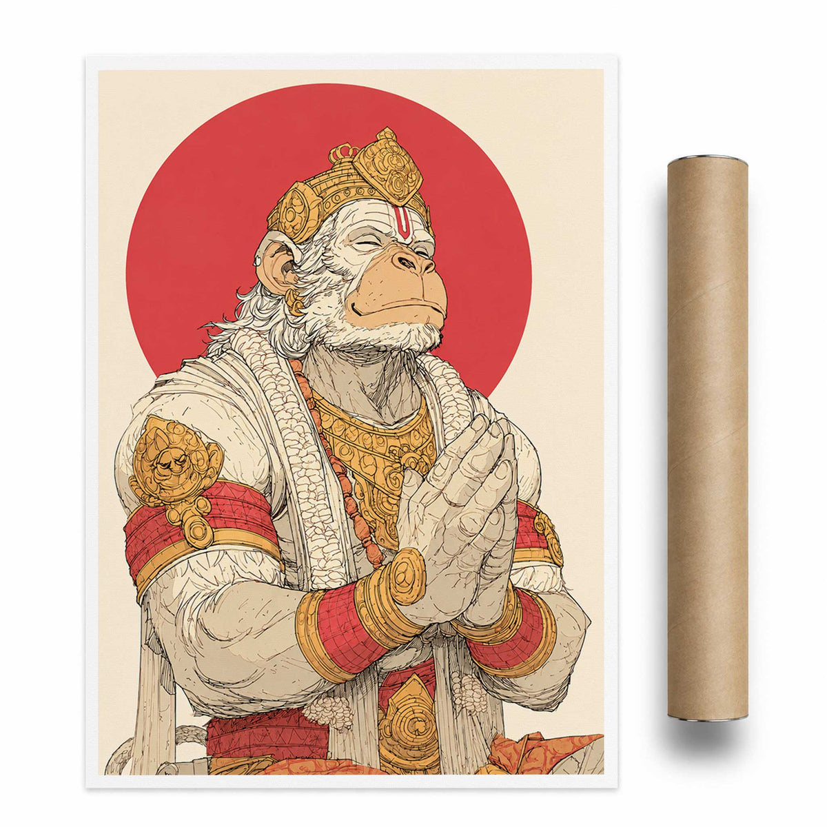 Hanuman Ji spiritual wall decor poster print showcasing a modern praying graphic design for premium home styling.