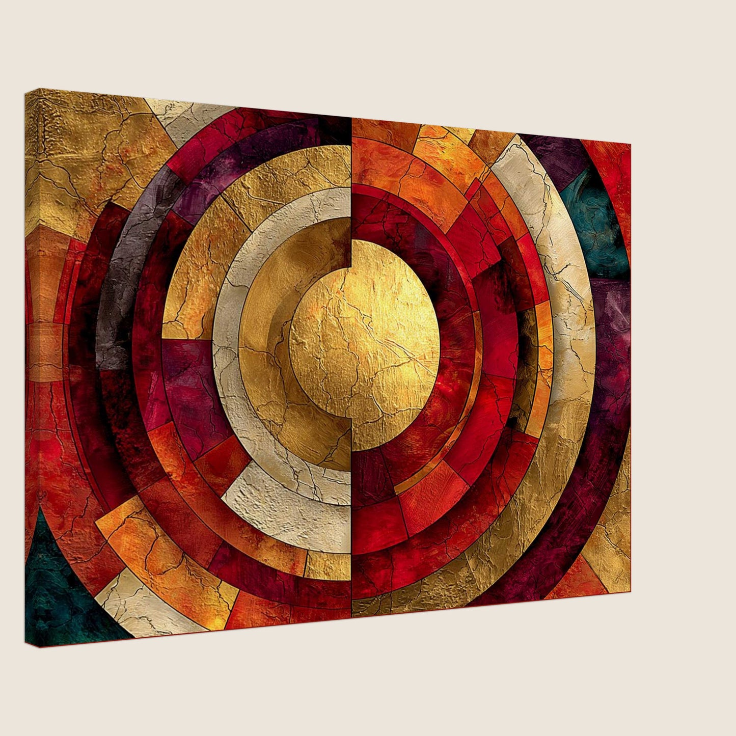 Luxury red and golden yellow color sun mandala canvas wall painting for premium Indian home decor and positive Vastu placement