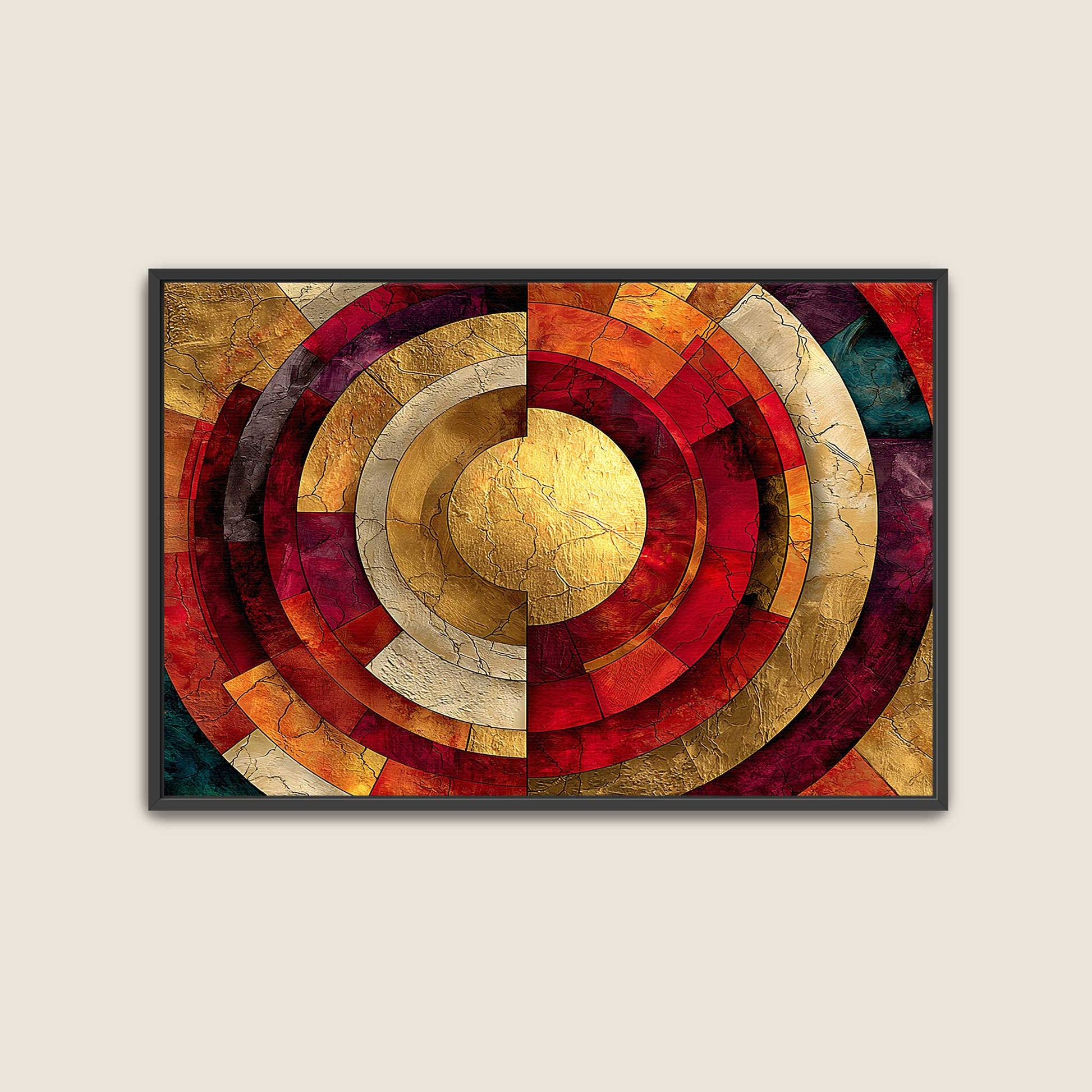 Luxury red and golden yellow color sun mandala canvas wall painting for premium Indian home decor and positive Vastu placement