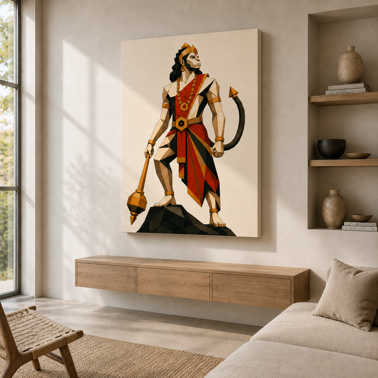 Lord Hanuman Gada weapon warrior painting poster print for modern residential statement walls.