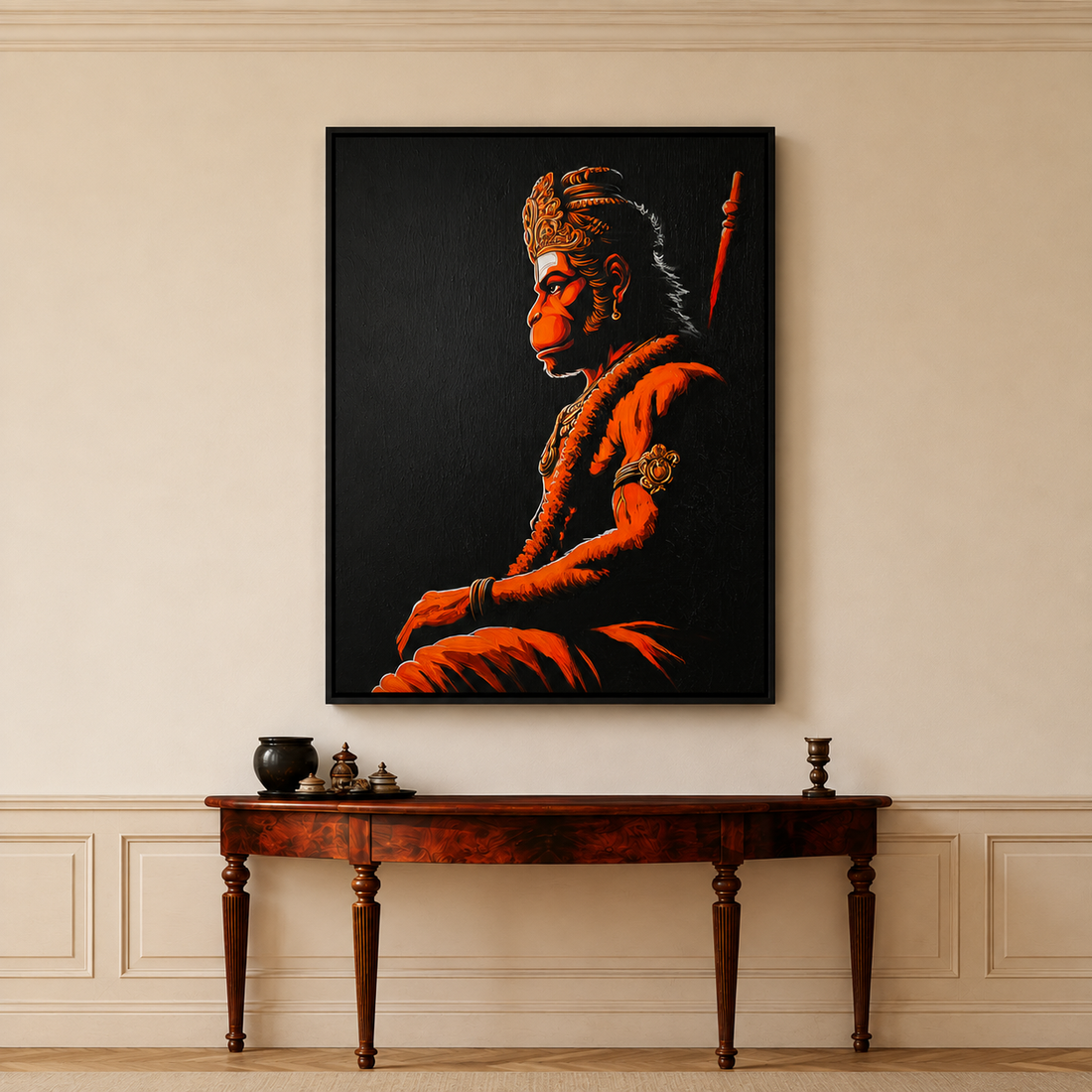 Dark Hanuman profile portrait print for contemporary living room and moody artistic apartment decor.