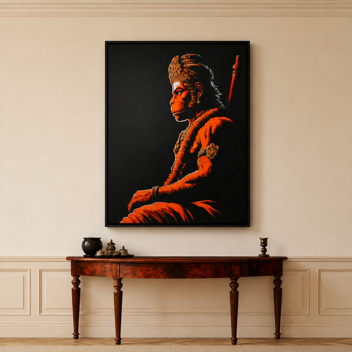 Dark Hanuman profile portrait print for contemporary living room and moody artistic apartment decor.