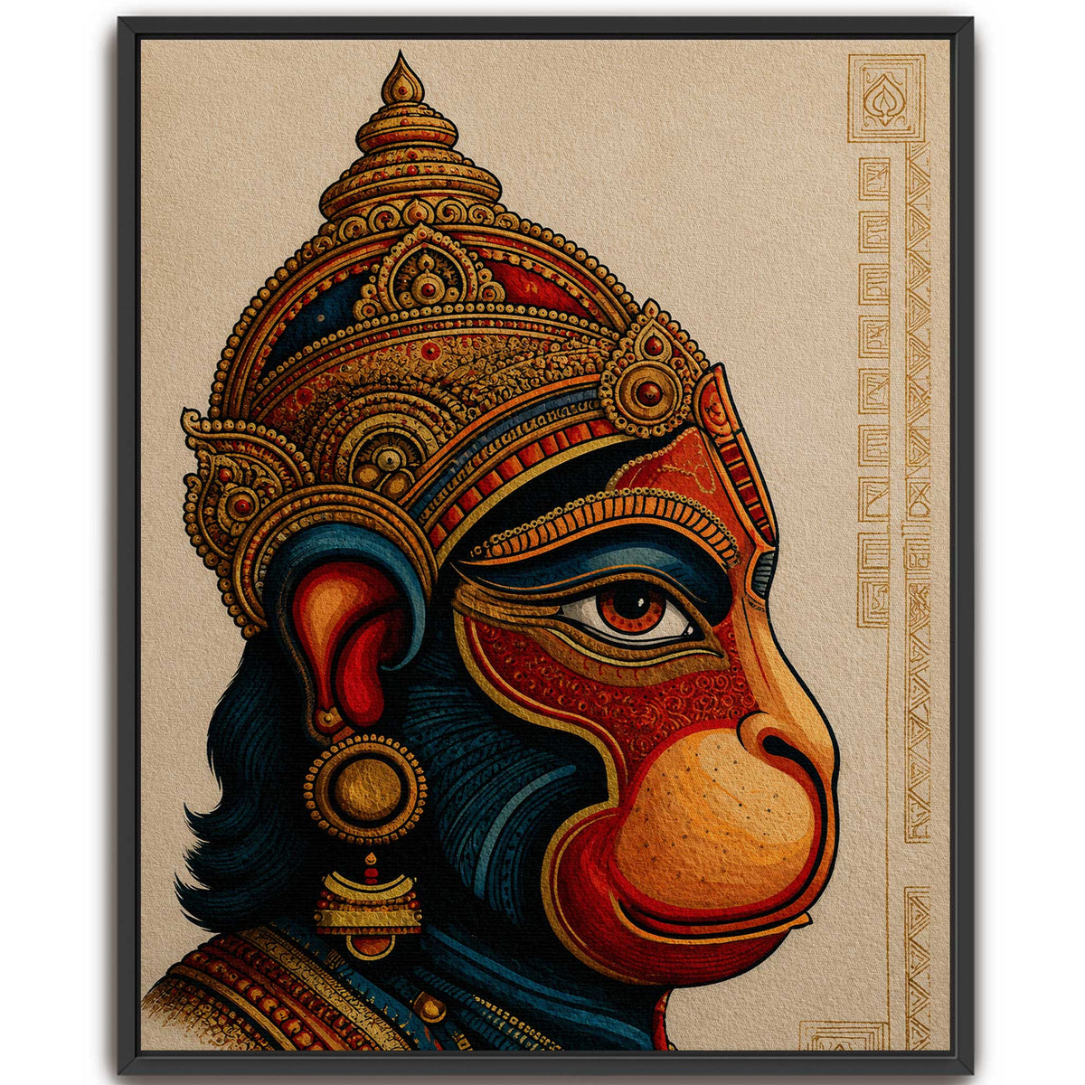 Lord Hanuman canvas wall art print featuring a premium graphic crown illustration for living room decor.
