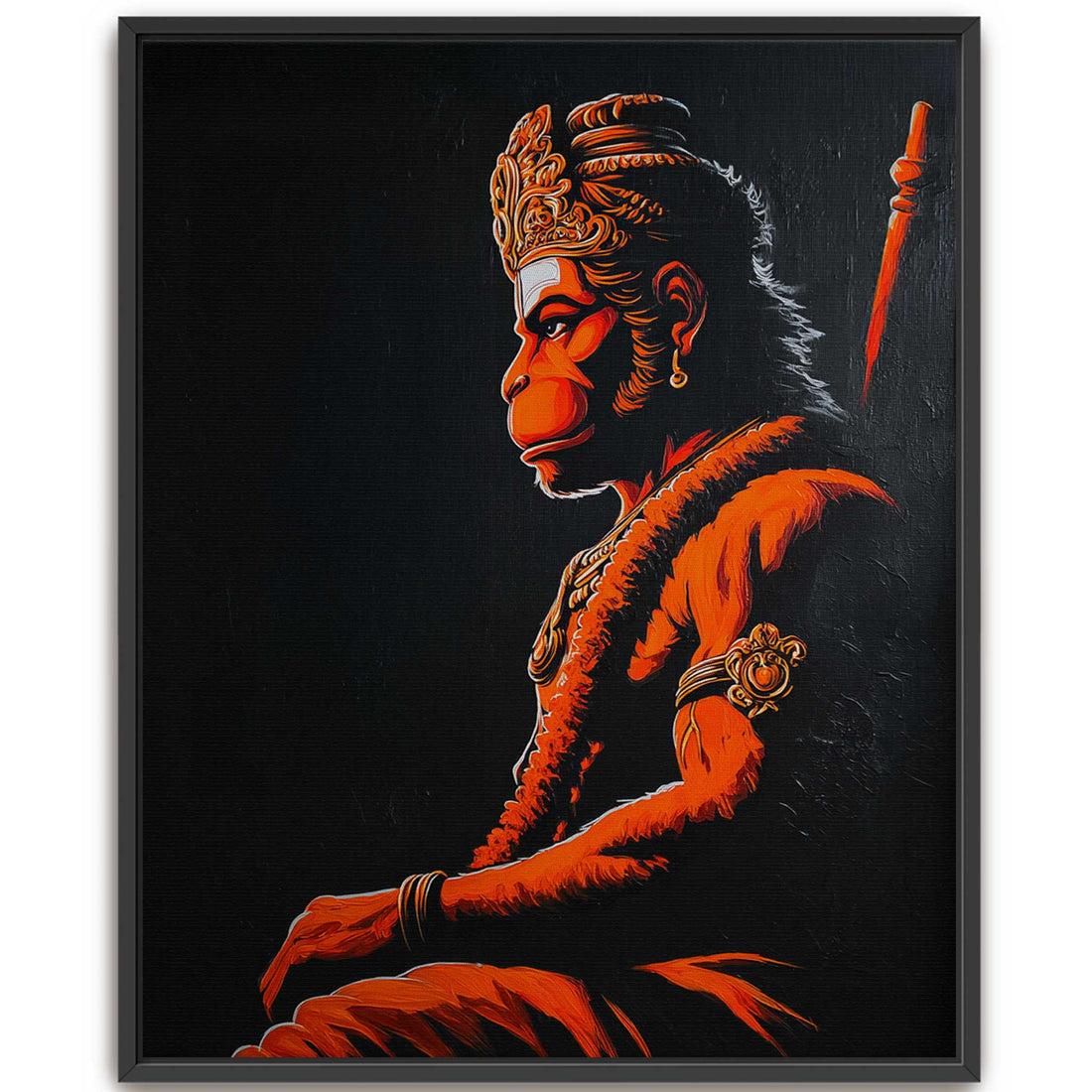Dark Hanuman profile portrait print for contemporary living room and moody artistic apartment decor.