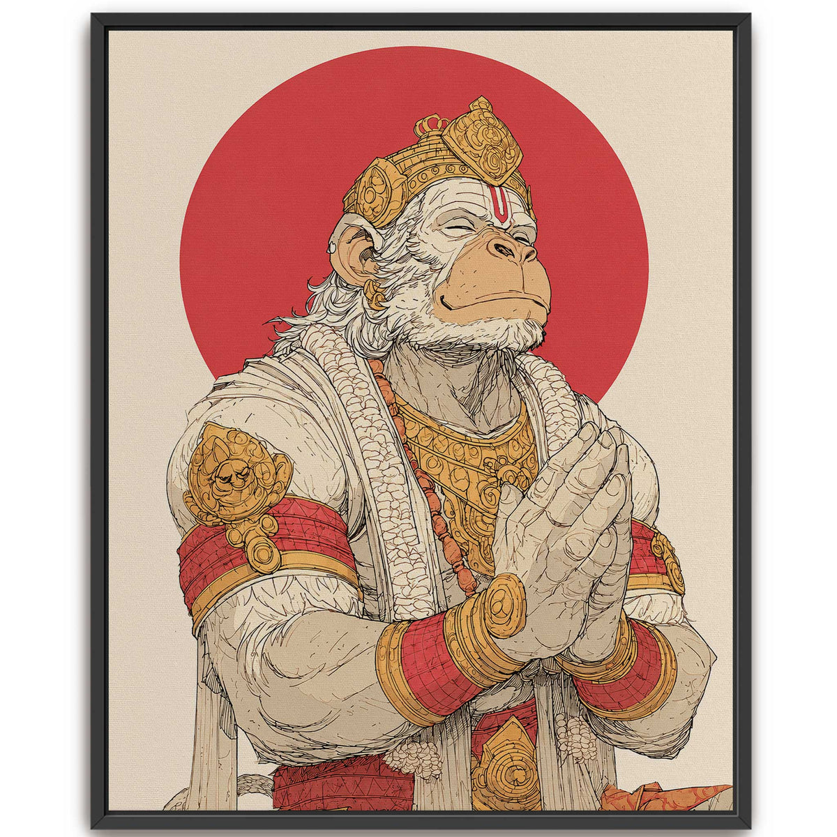 Hanuman Ji spiritual wall decor poster print showcasing a modern praying graphic design for premium home styling.
