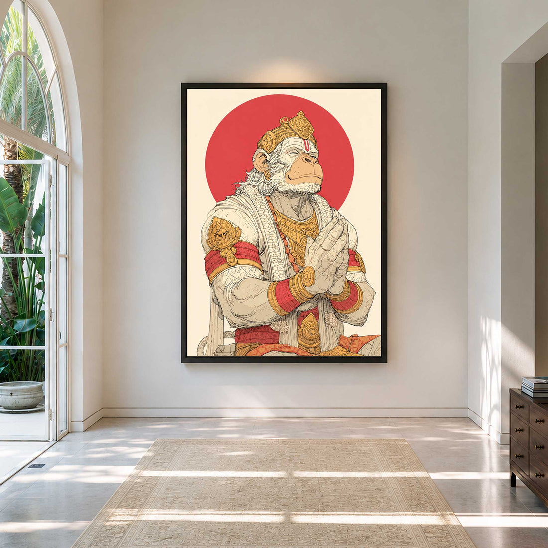 Hanuman Ji spiritual wall decor poster print showcasing a modern praying graphic design for premium home styling.