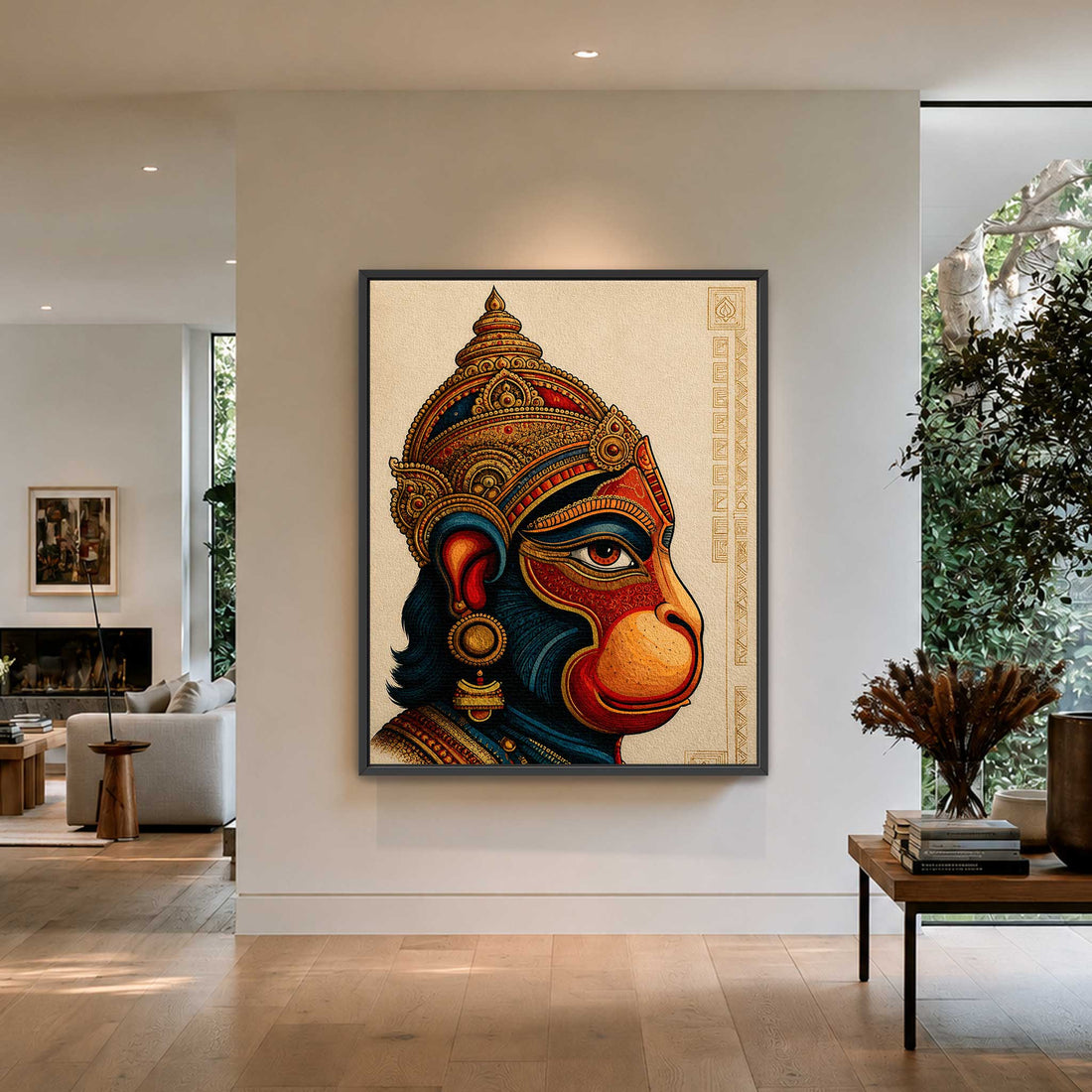 Lord Hanuman canvas wall art print gold crown design