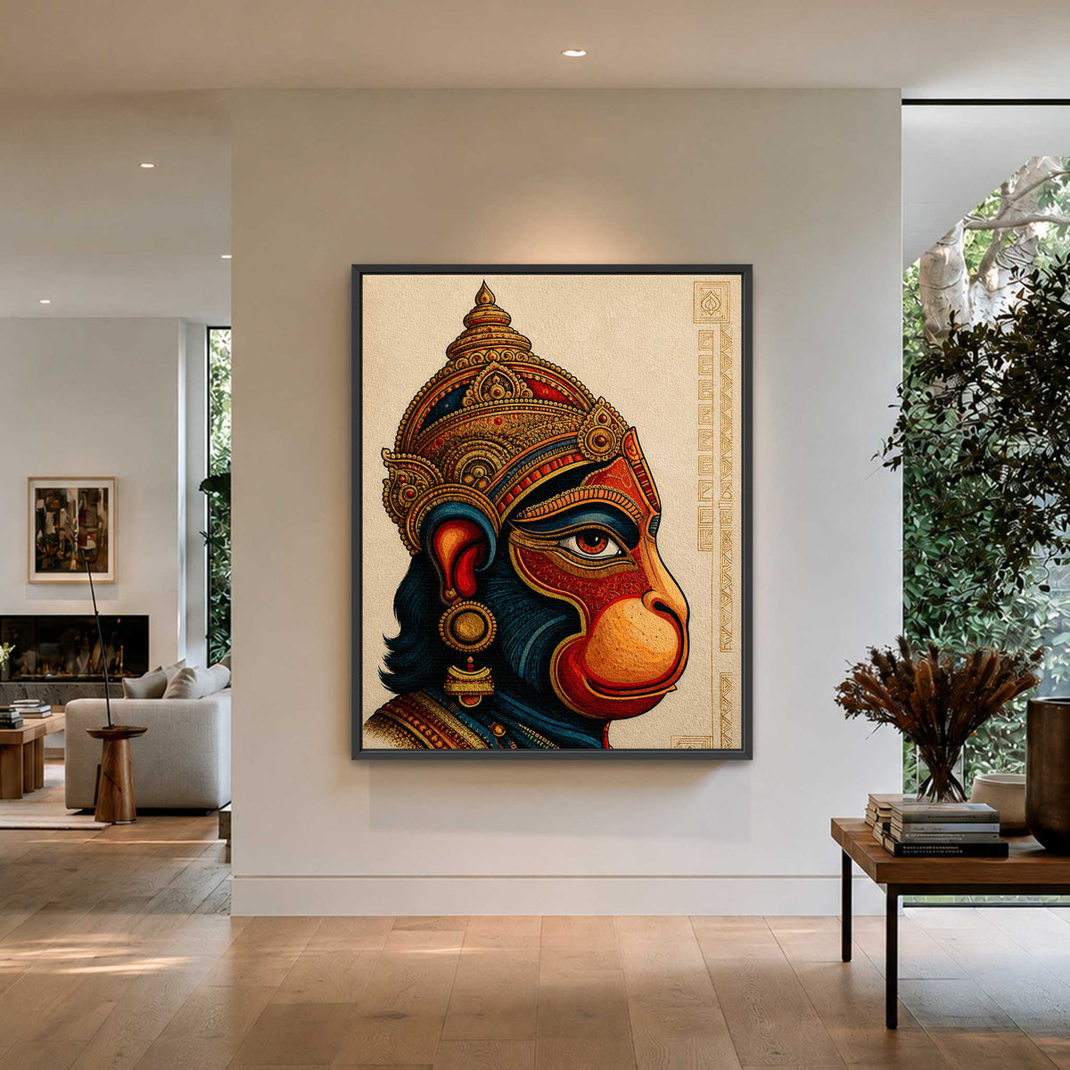Lord Hanuman canvas wall art print gold crown design