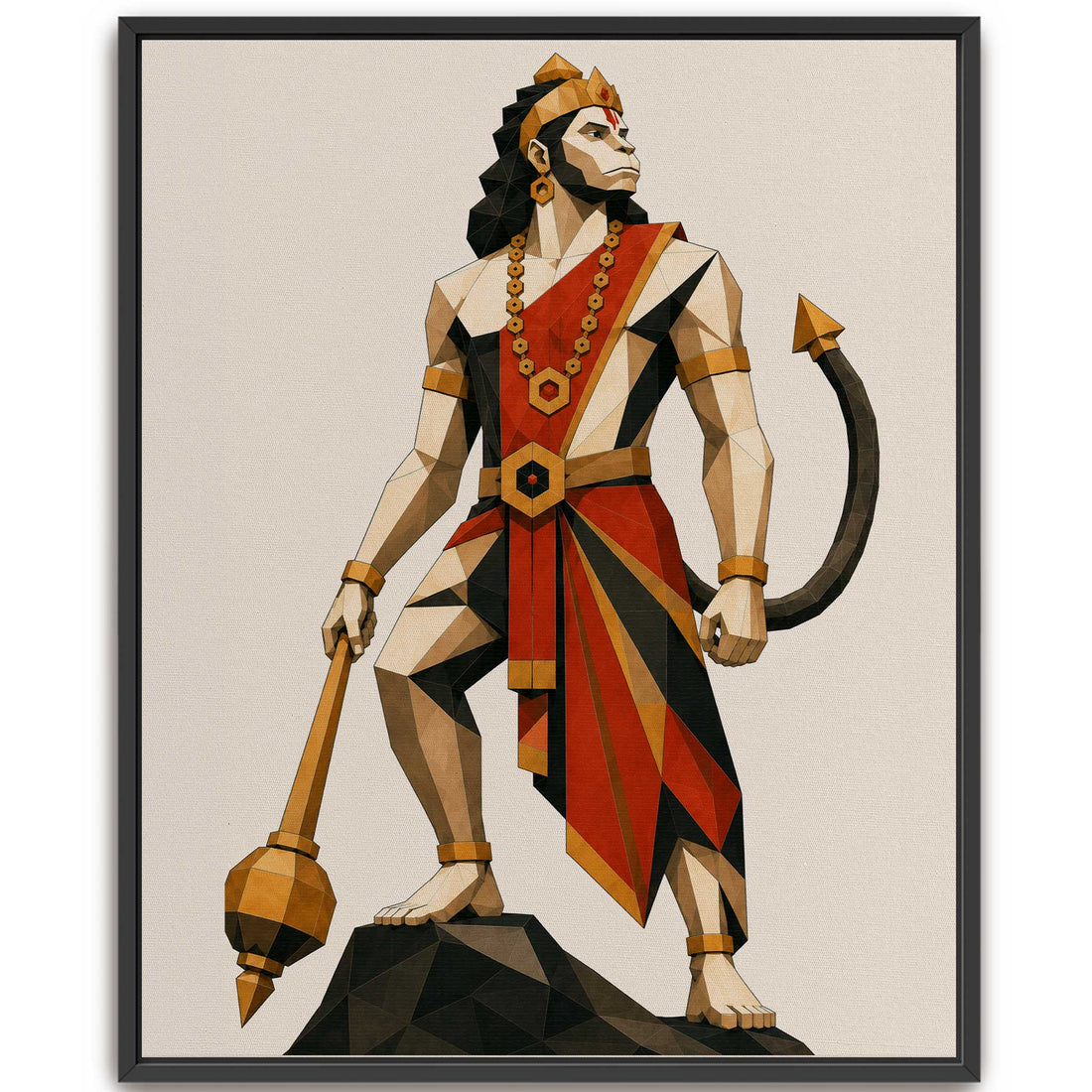The Immortal Lord Hanuman canvas wall art print for home decor, showing the deity in a majestic warrior pose.