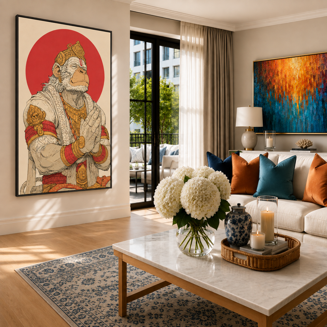 Hanuman Ji spiritual wall decor poster print showcasing a modern praying graphic design for premium home styling.