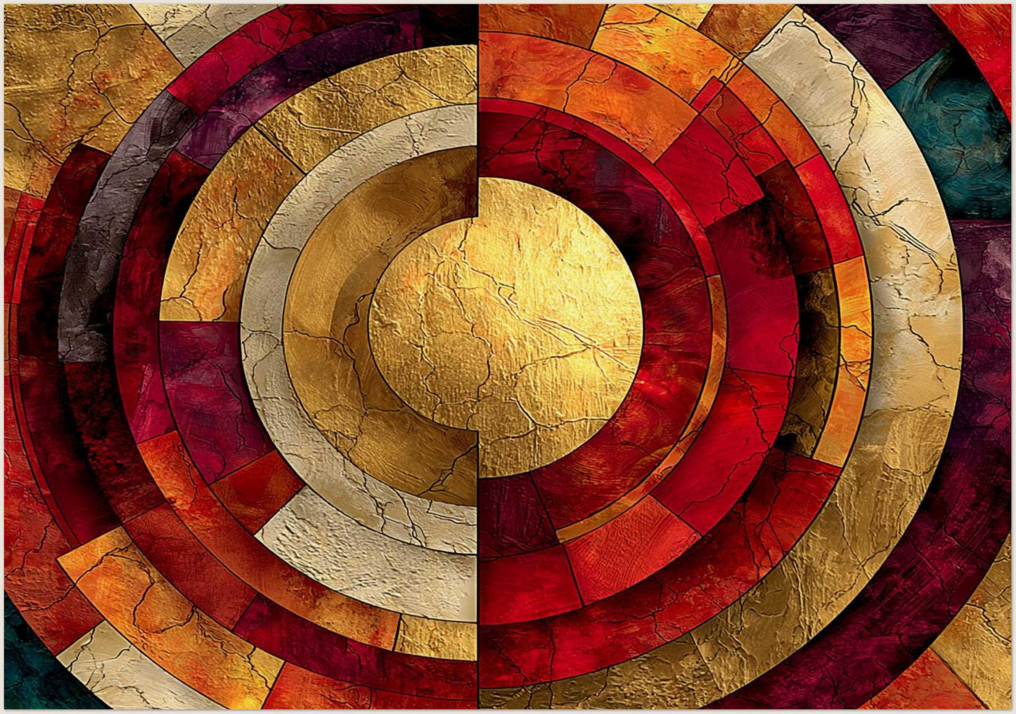 Luxury red and golden yellow color sun mandala canvas wall painting for premium Indian home decor and positive Vastu placement
