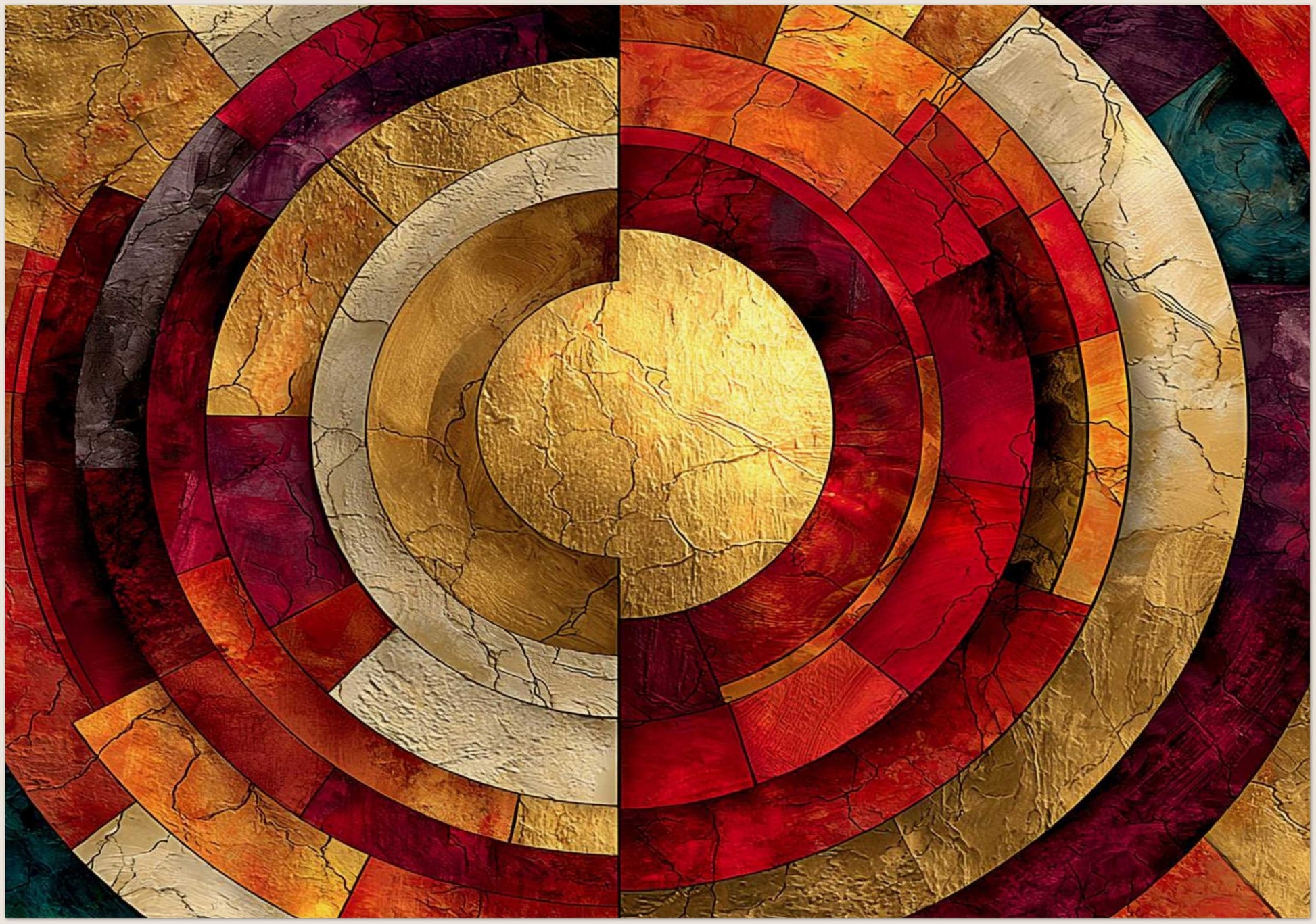 Luxury red and golden yellow color sun mandala canvas wall painting for premium Indian home decor and positive Vastu placement